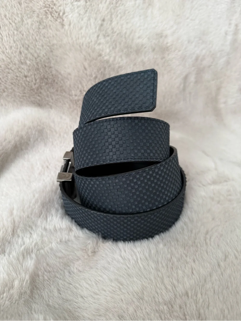 Louis Vuitton Black Damier Suede Leather Belt with Silver LV Buckle